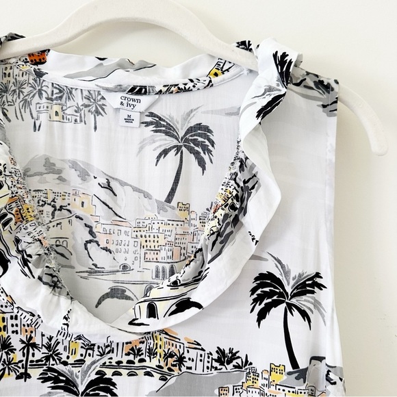 Crown & Ivy “Beach Vacation” Palm Tree Tropical Printed Sleeveless Dress Medium - Picture 9 of 10